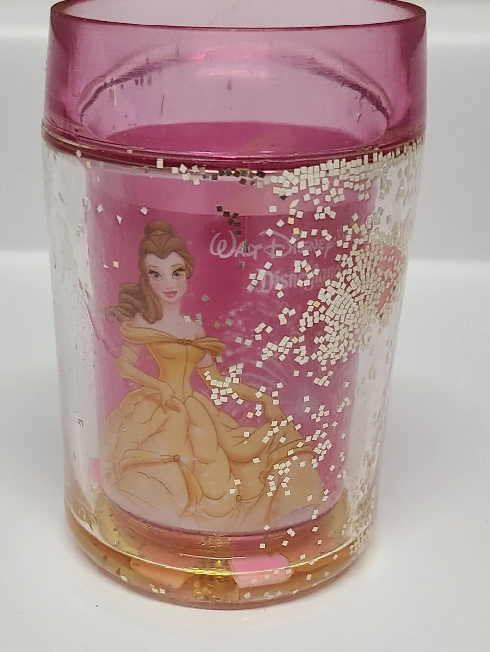 Vintage Disney Store Princess Glitter Tumbler Cup Cinderella Belle Aurora AS IS